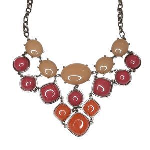 NEW Statement Necklace Multicolor Plastic Beads Metal Base Light Gold Tone Chain